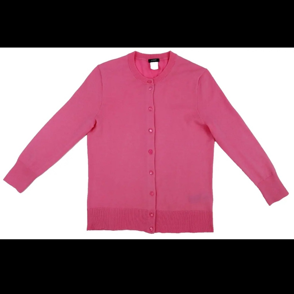 J. Crew XS Cotton Mix Jackie Cardigan Sweater #29350 Flamingo Neon Barbie Pink